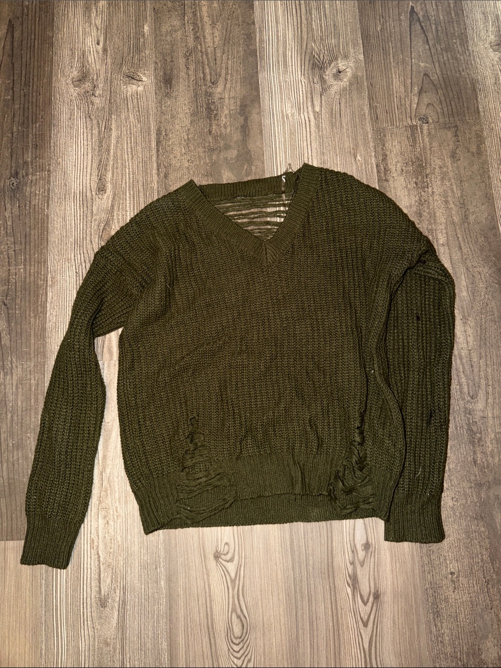 Olive Green Distressed Women’s Sweater